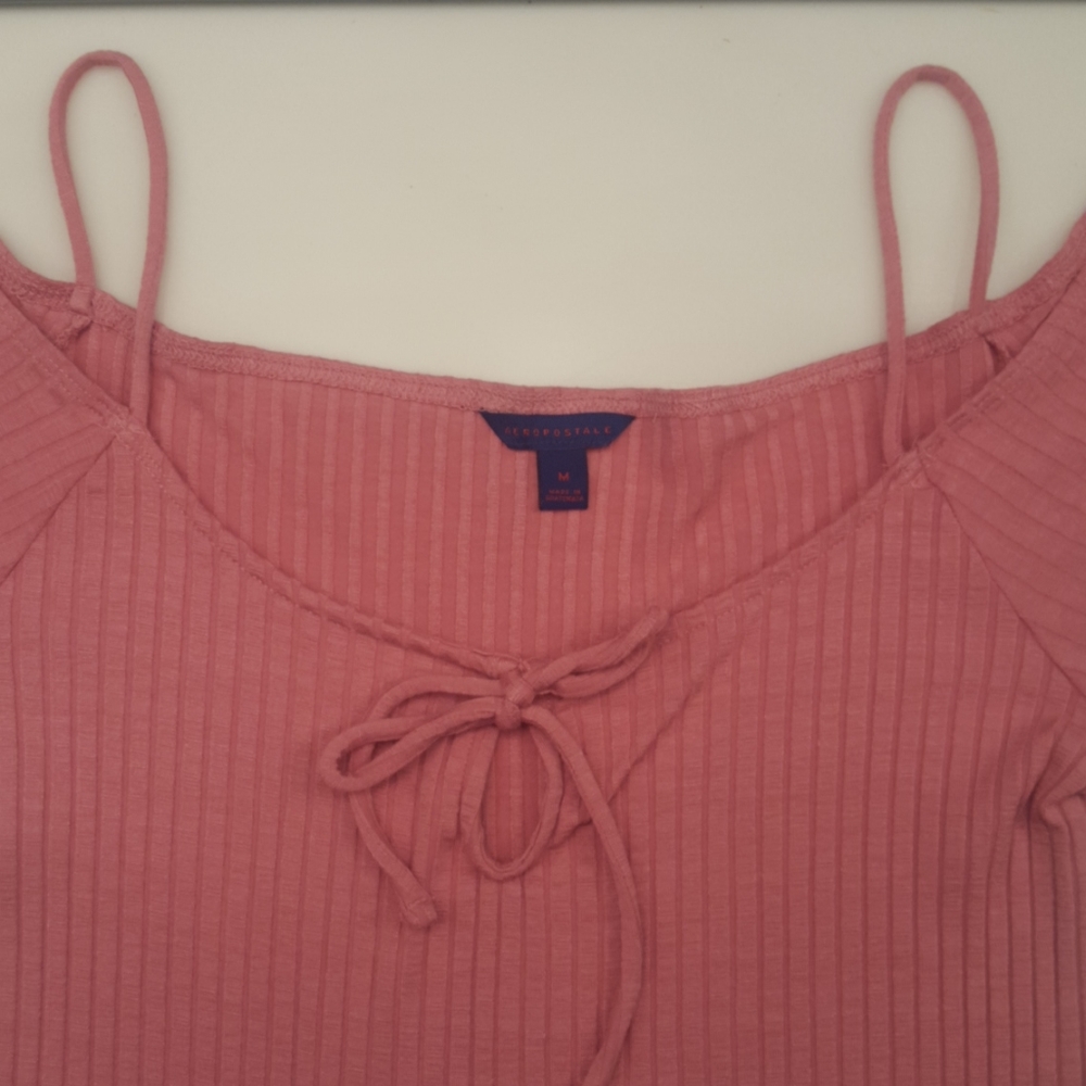 AEROPOSTALE PINK OFF SHOULDER CROP TOP - MED - Picture 2 of 4